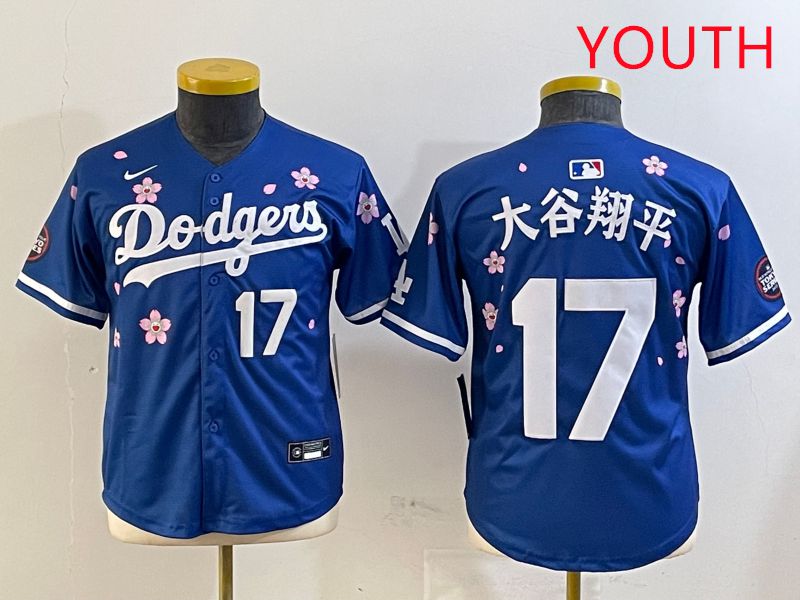 Youth Los Angeles Dodgers #17 Ohtani Blue Sakura Edition 2025 Nike MLB Jersey style 18->youth mlb jersey->Youth Jersey